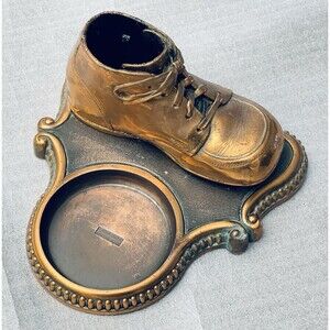 VTG Alice Ames Boston MA Bronze Baby Shoe Tray Pencil Coin Holder Desk Office